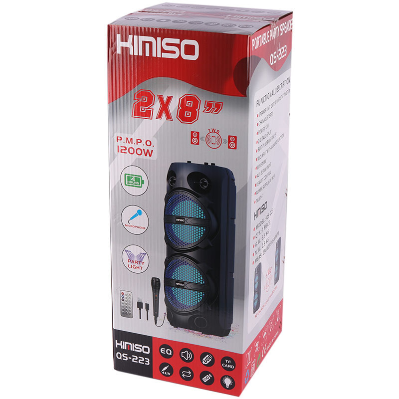 اسپیکر چمدانی بلوتوثی رم و فلش خور Kimiso QS-223 + میکروفون و ریموت کنترل
