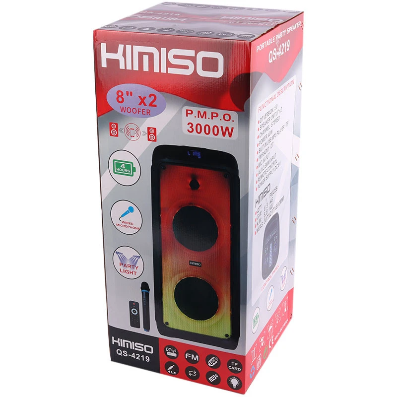 اسپیکر چمدانی بلوتوثی رم و فلش خور Kimiso QS-4219 + میکروفون و ریموت کنترل