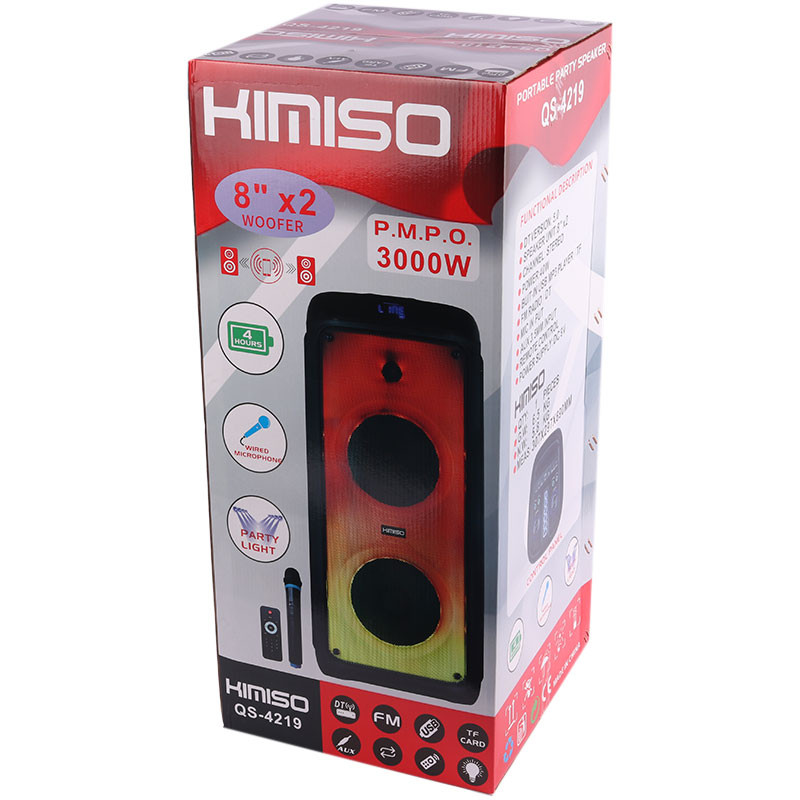 اسپیکر چمدانی بلوتوثی رم و فلش خور Kimiso QS-4219 + میکروفون و ریموت کنترل