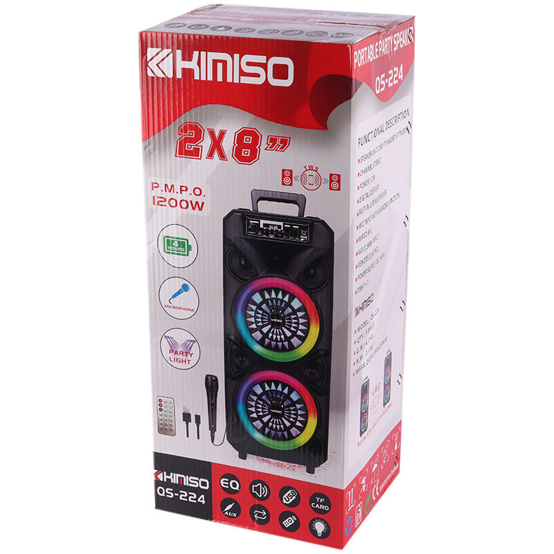 اسپیکر چمدانی بلوتوثی رم و فلش خور Kimiso QS-224 + میکروفون و ریموت کنترل