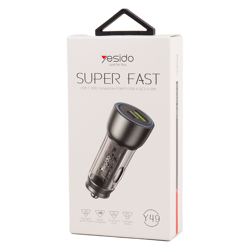 شارژر فندکی فست شارژ Yesido Y49 QC3.0 PD 3A 30W
