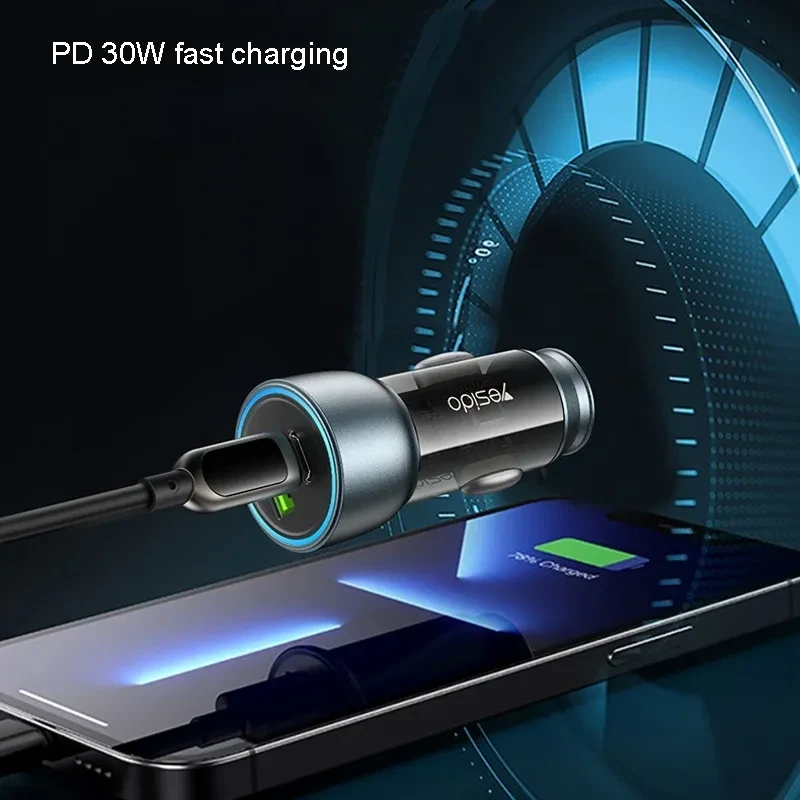 شارژر فندکی فست شارژ Yesido Y49 QC3.0 PD 3A 30W