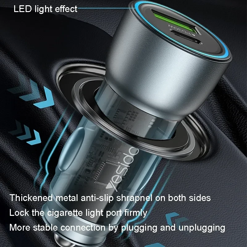 شارژر فندکی فست شارژ Yesido Y49 QC3.0 PD 3A 30W