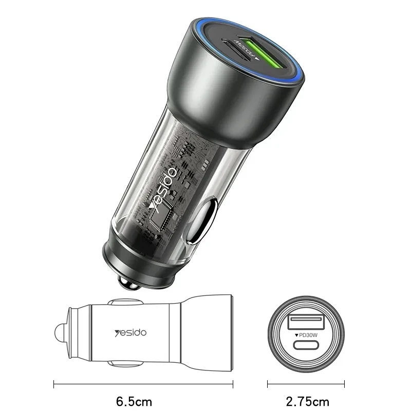 شارژر فندکی فست شارژ Yesido Y49 QC3.0 PD 3A 30W
