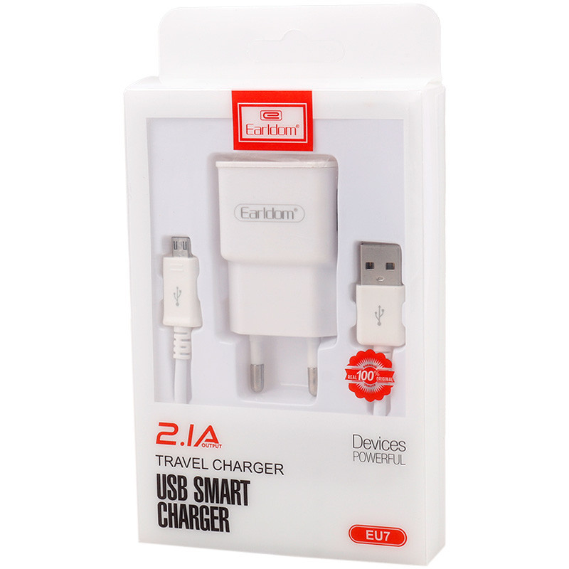 شارژر دیواری Earldom ES-EU7 2.1A 10.5W + کابل میکرو یو اس بی