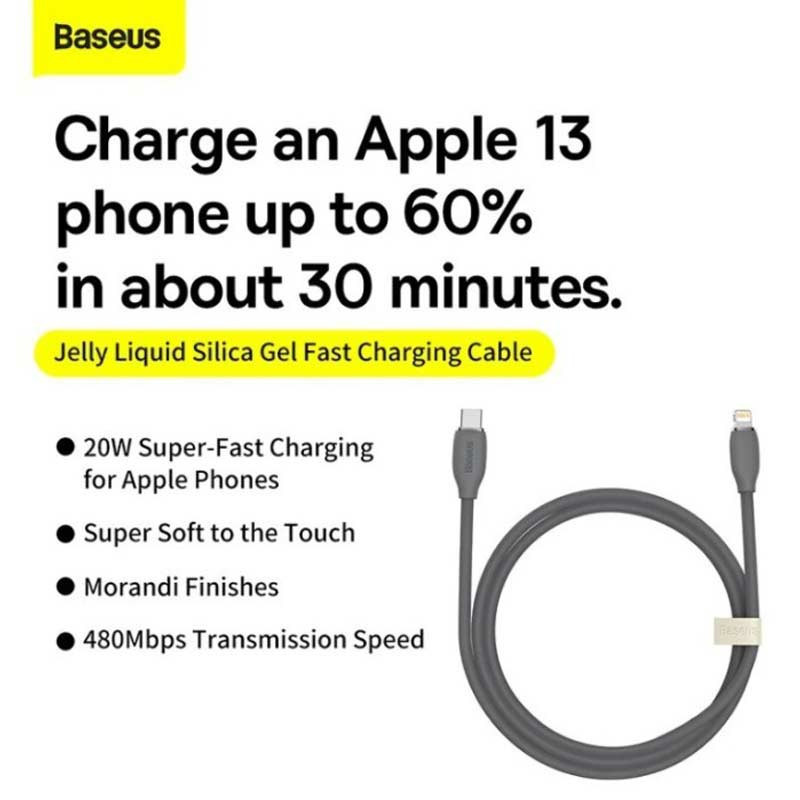 کابل تبدیل فست شارژ Baseus CAGD02000 Type-C To Lightning PD 20W 2.4A 1.2m