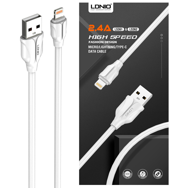 کابل آیفونی فست شارژ Ldnio LS-361 2.4A 1m