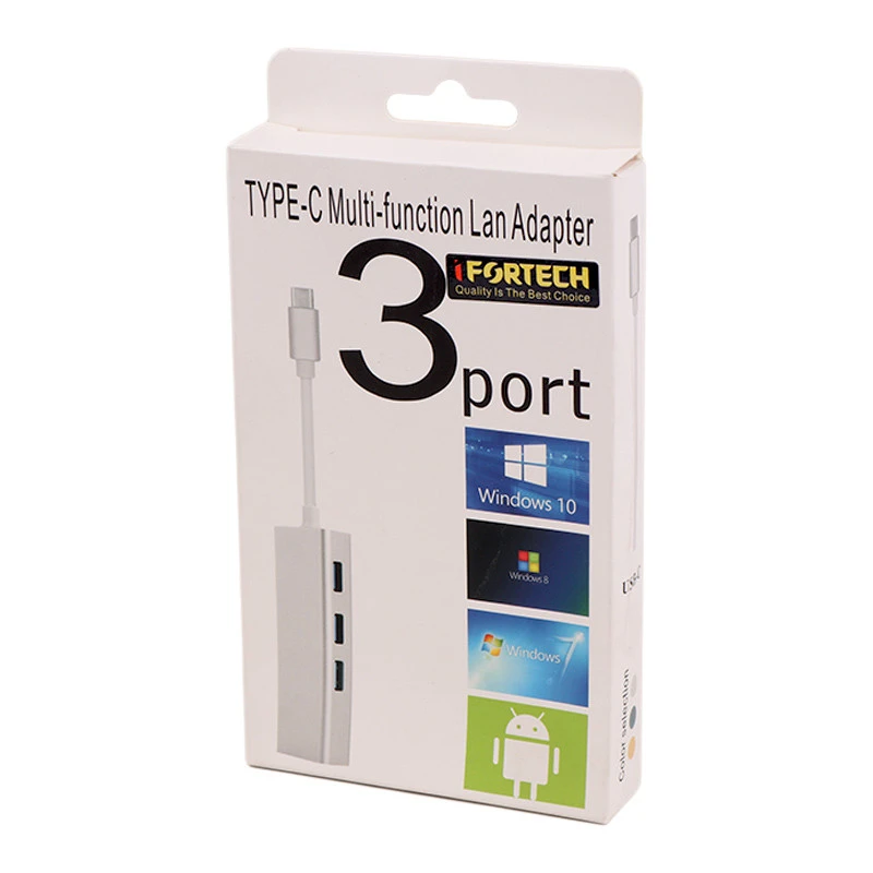 کابل تبدیل شبکه Ifortech Type-C To LAN + هاب USB 3Port