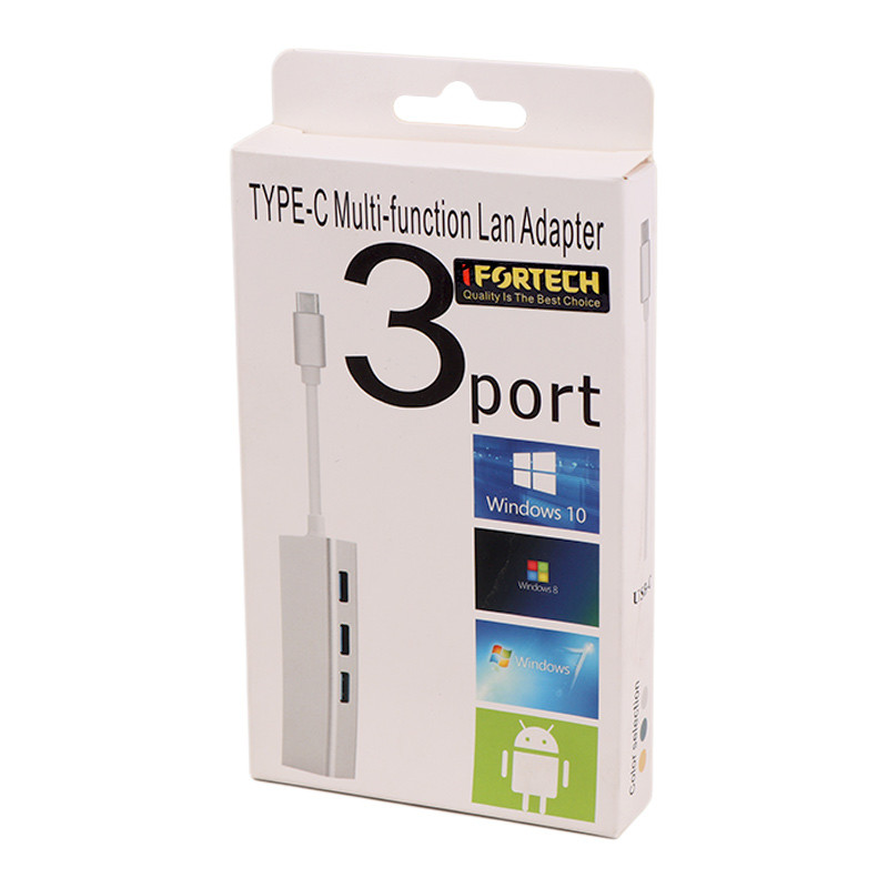 کابل تبدیل شبکه Ifortech Type-C To LAN + هاب USB 3Port