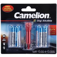 باتری Camelion Digi Alkaline بسته ۴+۴ عددی + چراغ قوه