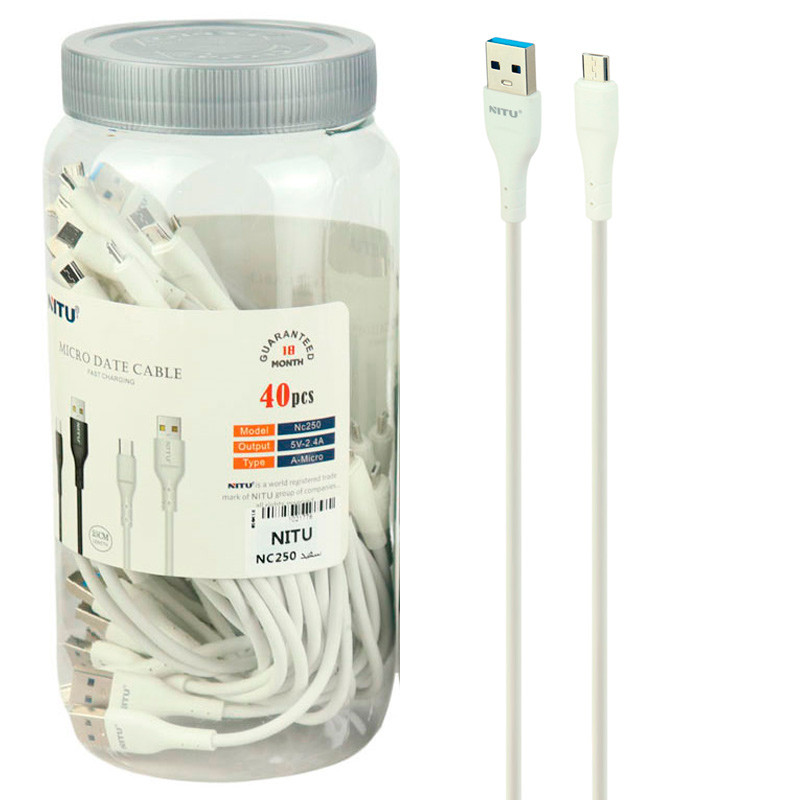 کابل کوتاه میکرو یو اس بی فست شارژ Nitu NC250 2.4A 25cm بسته ۴۰ عددی