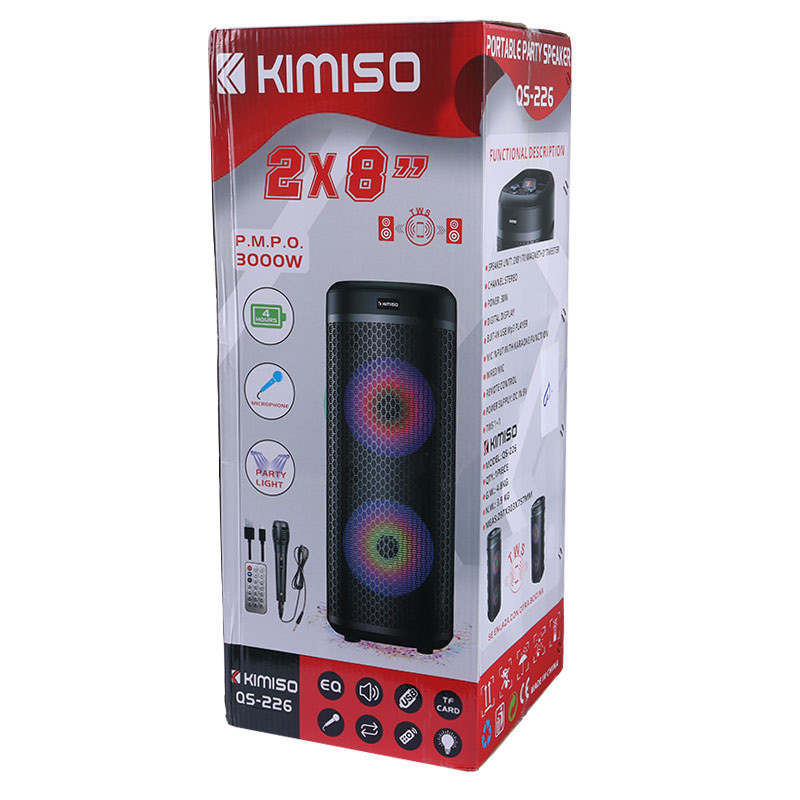 اسپیکر چمدانی بلوتوثی رم و فلش خور Kimiso QS-227 + میکروفون و ریموت کنترل