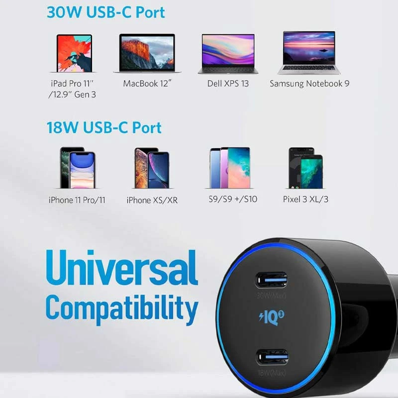 شارژر فندکی فست شارژ Anker PowerDrive+ III Duo PD 3A 30W