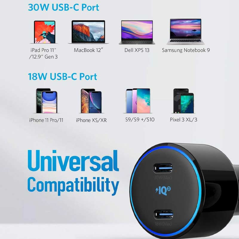 شارژر فندکی فست شارژ Anker PowerDrive+ III Duo PD 3A 30W