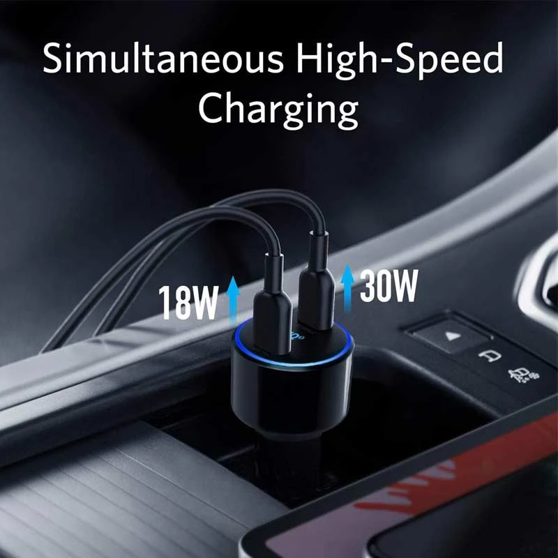 شارژر فندکی فست شارژ Anker PowerDrive+ III Duo PD 3A 30W