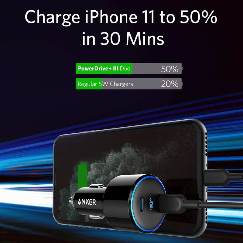 شارژر فندکی فست شارژ Anker PowerDrive+ III Duo PD 3A 30W