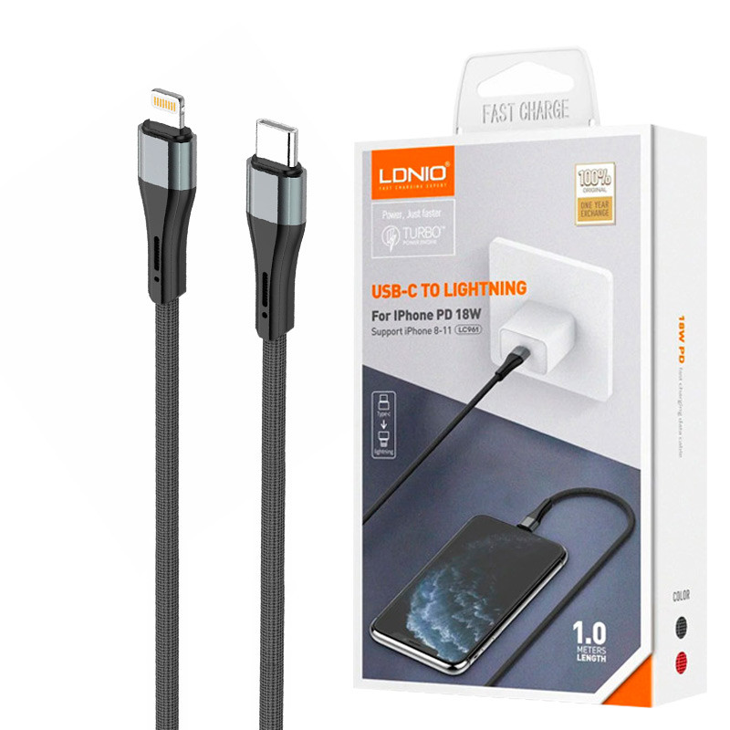 کابل کنفی فست شارژ LDNIO LC961 Type-C to Lightning 18W 1m