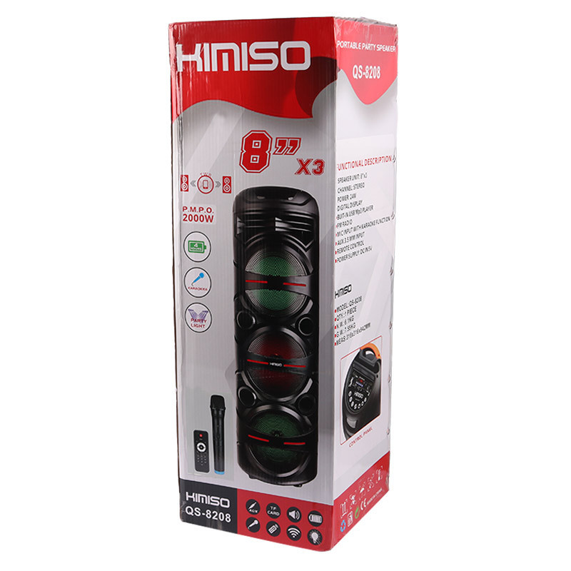 اسپیکر چمدانی بلوتوثی رم و فلش خور Kimiso QS-8208 + میکروفون و ریموت کنترل