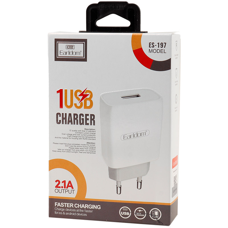 شارژر دیواری فست شارژ Earldom ES-197 2.1A 10.5W + کابل تایپ سی