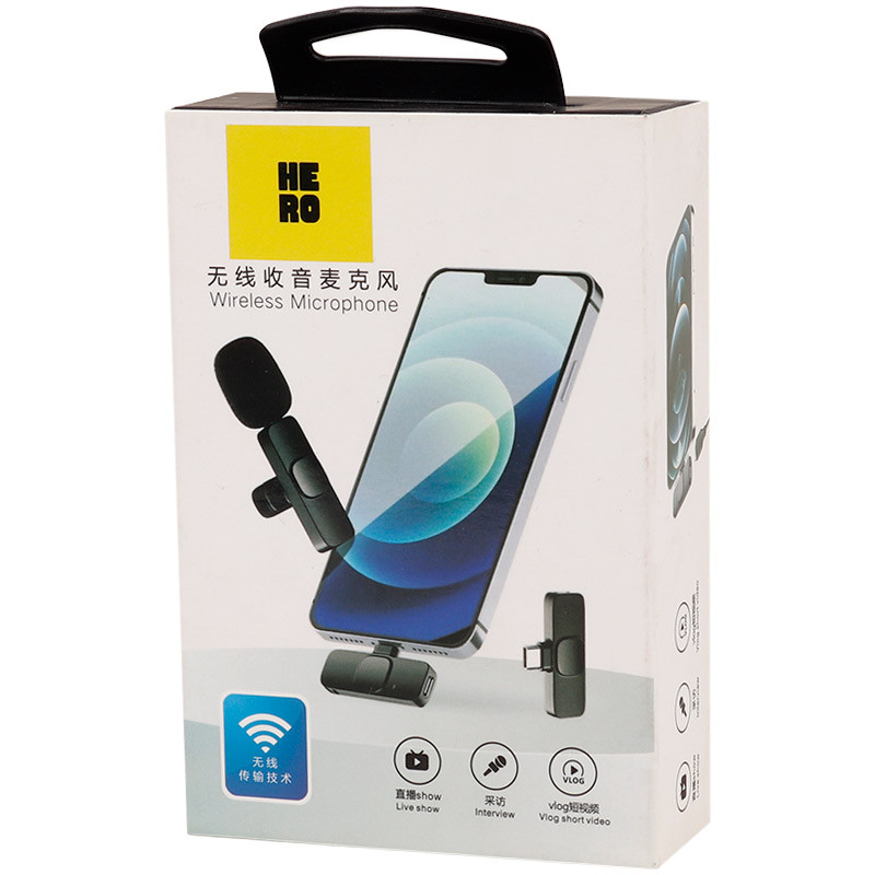 میکروفون یقه ای بی سیم Hero + تبدیل Type-C to Lightning