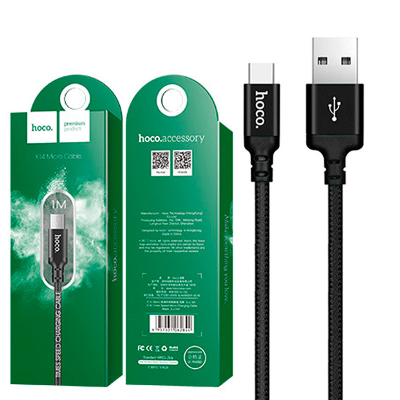 کابل میکرو یو اس بی فست شارژ hoco X14 2.4A 1m