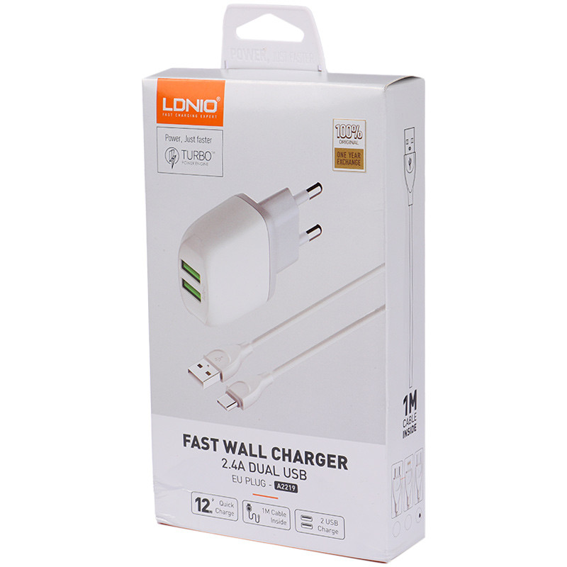 شارژر دیواری فست شارژ Ldnio A2219 2.4A 12W + کابل تایپ سی