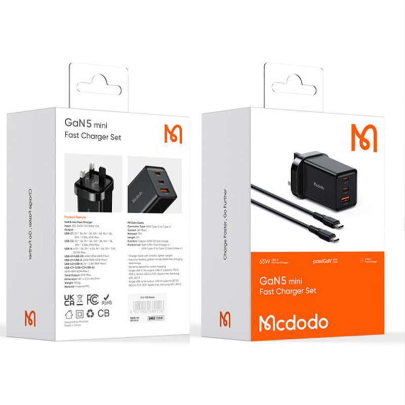 شارژر دیواری فست شارژ Mcdodo CH-1552 GaN5 3A QC3.0 PD3.0 65W + کابل تبدیل تایپ سی