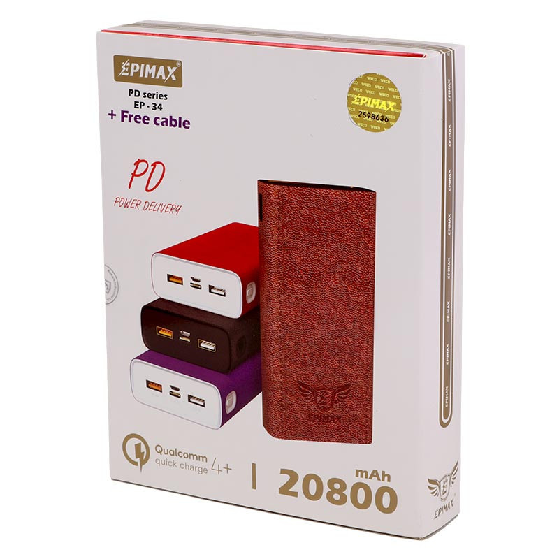 پاوربانک فست شارژ 20800 اپی مکس Epimax EP-34 QC4.0+ PD