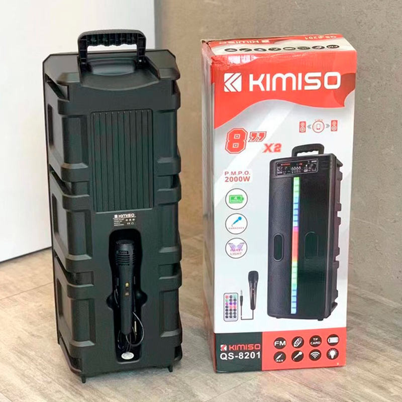 اسپیکر چمدانی بلوتوثی رم و فلش خور Kimiso QS-8201 + میکروفون و ریموت کنترل