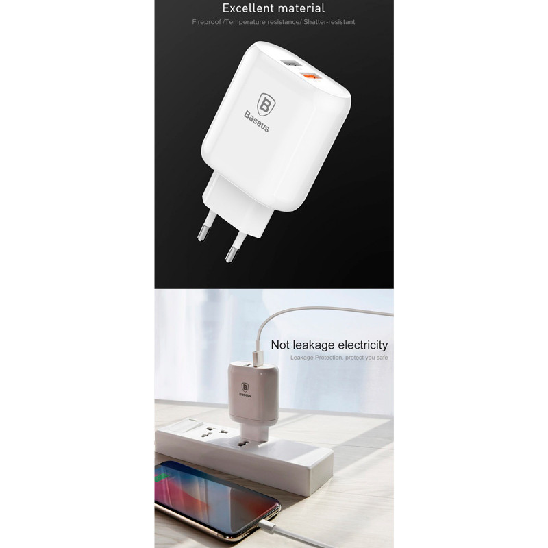 کلگی فست شارژ Baseus Bojure Series CCALL-AG02 2Port 3A QC3.0 PD 23W