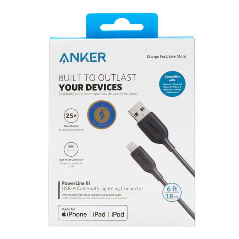 کابل آیفونی Anker PowerLine III A8813 2.4A 1.8m