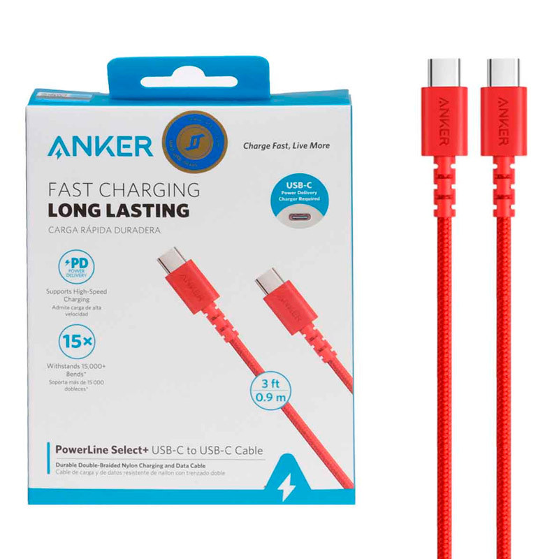 کابل تبدیل فست شارژ Anker PowerLine Select+ A8032 Type-C To Type-C 0.9m