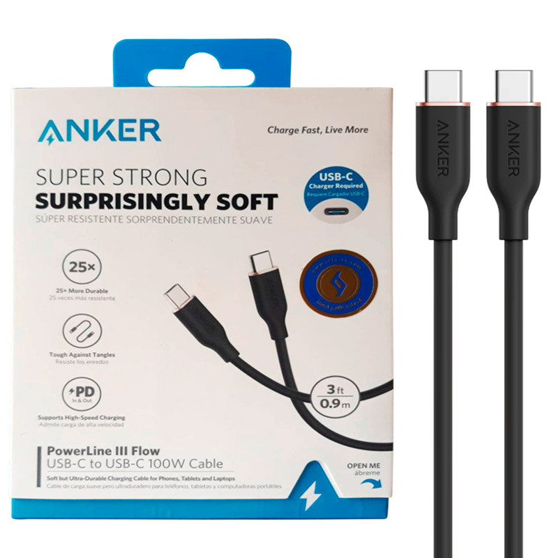 کابل تبدیل فست شارژ Anker PowerLine III Flow A8552 Type-C To Type-C PD 100W 0.9m
