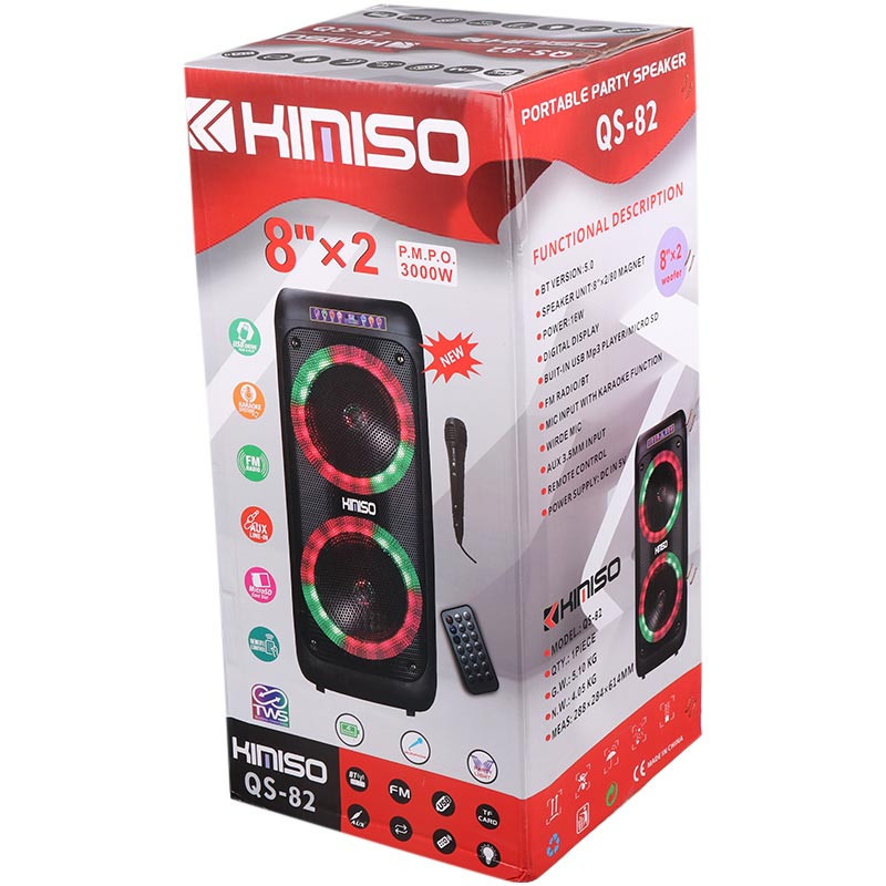 اسپیکر چمدانی بلوتوثی رم و فلش خور Kimiso QS-82 + میکروفون و ریموت کنترل
