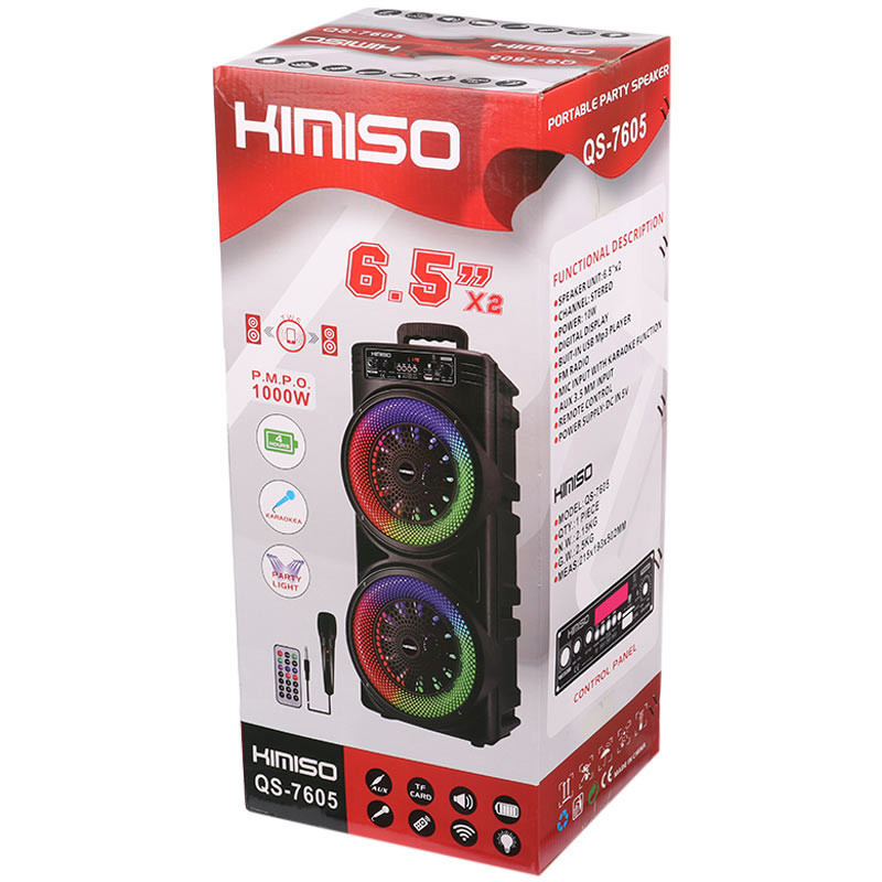 اسپیکر چمدانی بلوتوثی رم و فلش خور Kimiso QS-7605 + میکروفون و ریموت کنترل