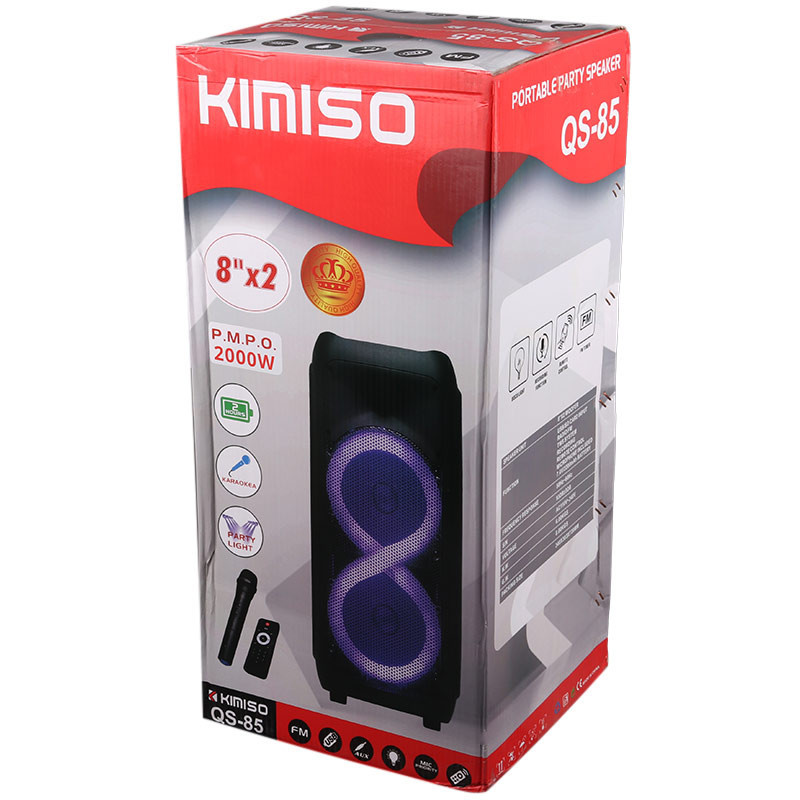 اسپیکر چمدانی بلوتوثی رم و فلش خور Kimiso QS-85 + میکروفون و ریموت کنترل