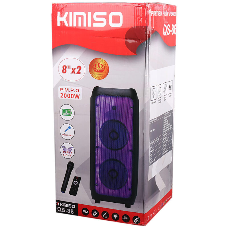 اسپیکر چمدانی بلوتوثی رم و فلش خور Kimiso QS-86 + میکروفون و ریموت کنترل