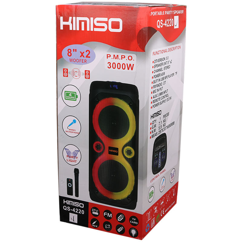 اسپیکر چمدانی بلوتوثی رم و فلش خور Kimiso QS-4220 + میکروفون و ریموت کنترل