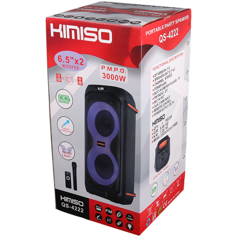 اسپیکر چمدانی بلوتوثی رم و فلش خور Kimiso QS-4222 + میکروفون و ریموت کنترل