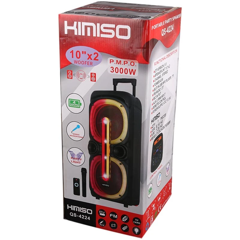 اسپیکر چمدانی بلوتوثی رم و فلش خور Kimiso QS-4224 + میکروفون و ریموت کنترل