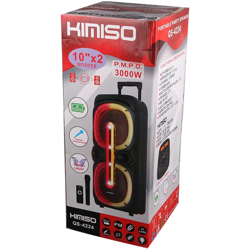 اسپیکر چمدانی بلوتوثی رم و فلش خور Kimiso QS-4224 + میکروفون و ریموت کنترل