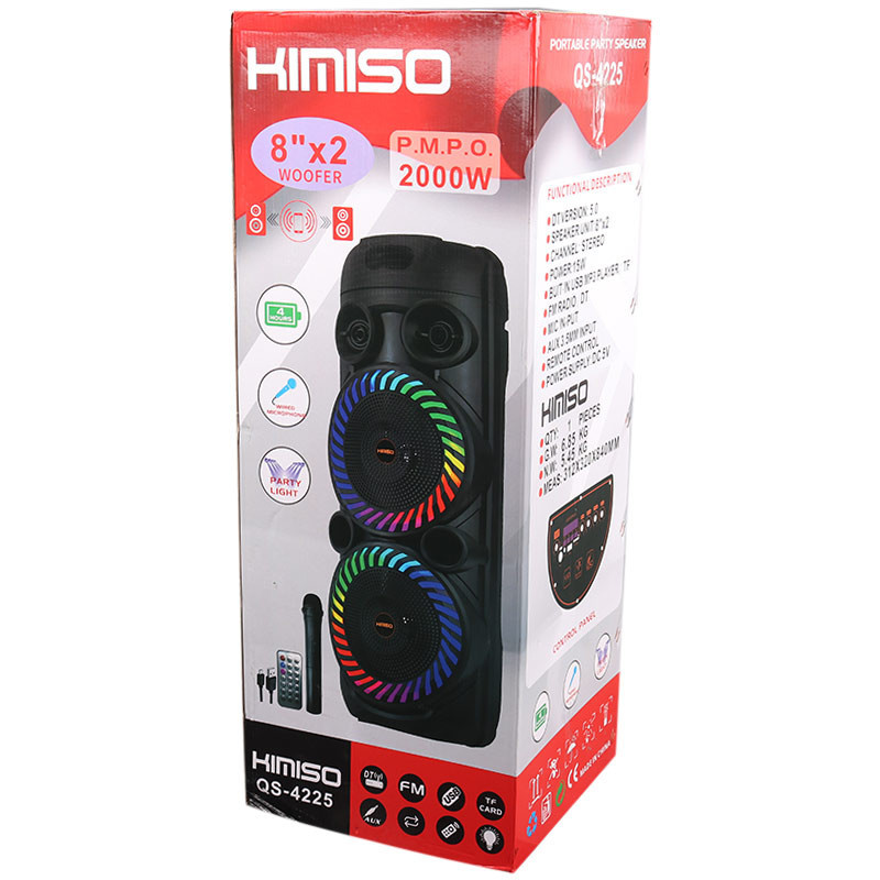 اسپیکر چمدانی بلوتوثی رم و فلش خور Kimiso QS-4225 + میکروفون و ریموت کنترل