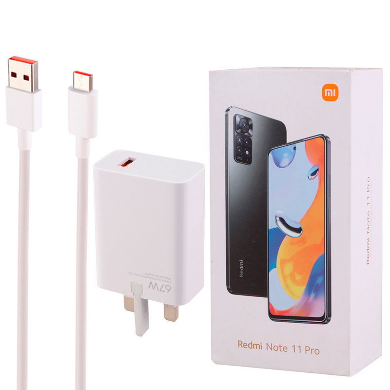 شارژر دیواری فست شارژ Xiaomi Redmi Note 11/12 Pro 5G 6.21 QC3.0 PD 67W + کابل تایپ سی و جعبه گوشی