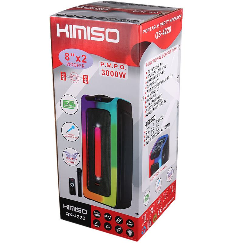 اسپیکر چمدانی بلوتوثی رم و فلش خور Kimiso QS-4228 + میکروفون و ریموت کنترل