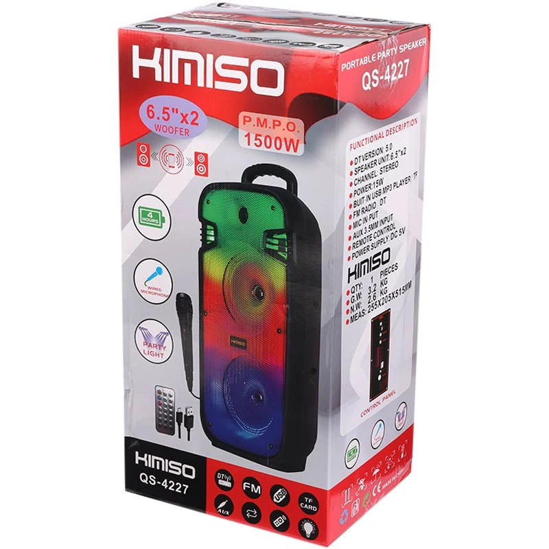 اسپیکر چمدانی بلوتوثی رم و فلش خور Kimiso QS-4227 + میکروفون و ریموت کنترل