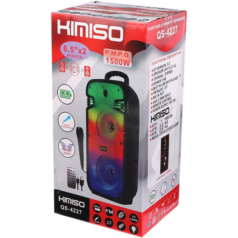 اسپیکر چمدانی بلوتوثی رم و فلش خور Kimiso QS-4227 + میکروفون و ریموت کنترل