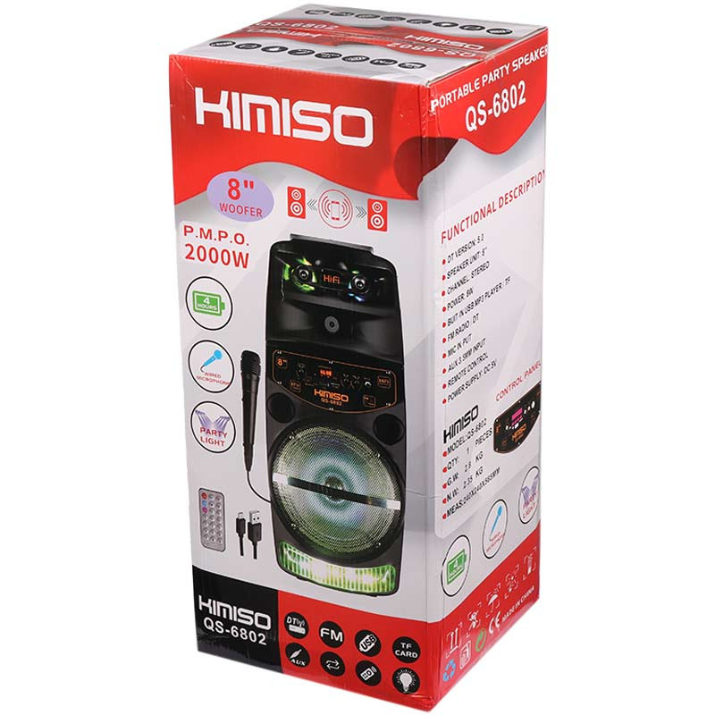اسپیکر چمدانی بلوتوثی رم و فلش خور Kimiso QS-6802 + میکروفون و ریموت کنترل