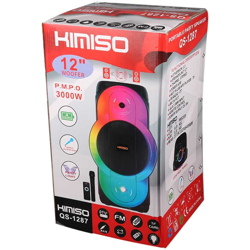 اسپیکر چمدانی بلوتوثی رم و فلش خور Kimiso QS-1287 + میکروفون و ریموت کنترل