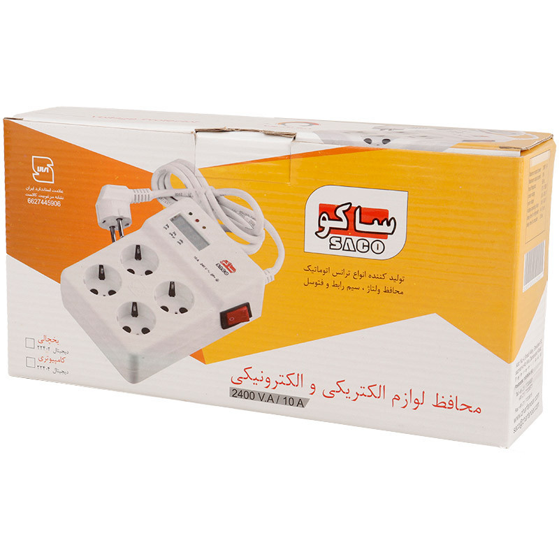 محافظ برق کامپیوتر 4 خانه ارت دار ساکو با کابل 1.3 متری 22403