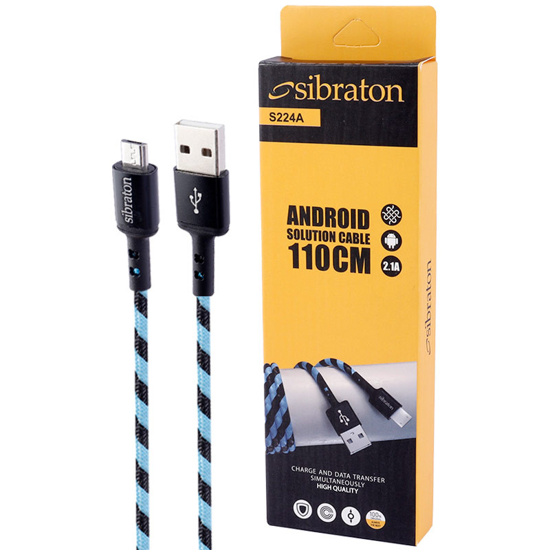 کابل میکرو یو اس بی فست شارژ Sibraton S224A 2.1A 1.1m